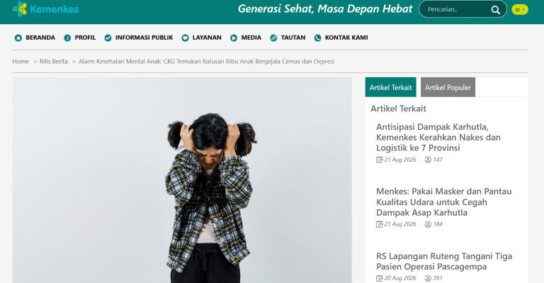 Data Terbaru Kemenkes: 363 Ribu Anak Indonesia Alami Gejala Depresi, 338 Ribu Alami Gejala Cemas